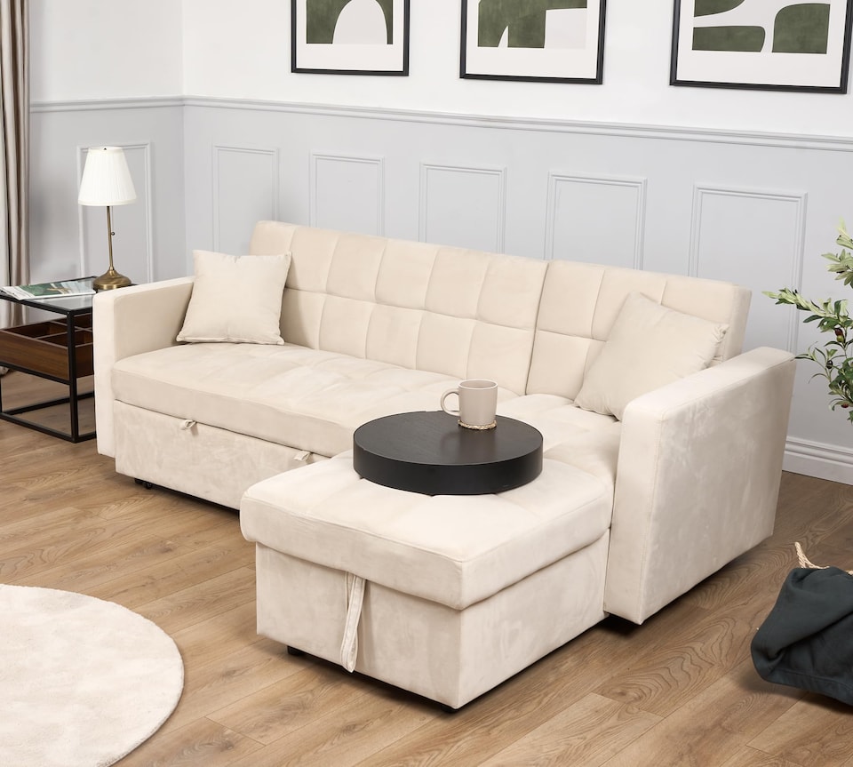 image 1 of Bargainia Milo 3 Seater Velvet Corner Sofa Bed Living Room