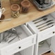image 9 of HOMCOM Kitchen Island on Wheels, Rolling Kitchen Storage Trolley with Rubber Wood Top, Drawers, Adjustable Shelves, Towel and Spice Rack for Dining Room, Cream White
