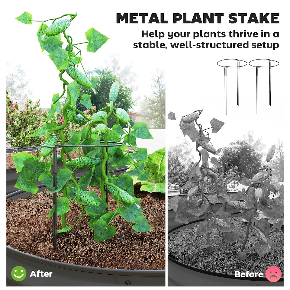 image 1 of Outsunny Set of 2 Raised Beds for Garden with Metal Plant Stakes, Dark Grey | Grey | Dark Grey