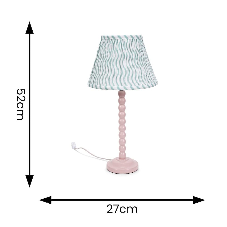 image 1 of ValueLights Bobbles Rose Pink Table Lamp Green Arrow Pleat Shade | Pink