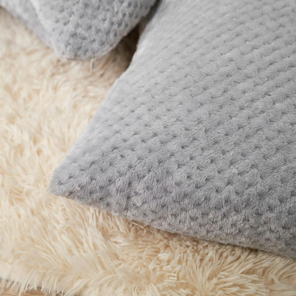 image 1 of OHS 2 x Soft Waffle Textured Fleece Cushion Covers, 45x45cm - Silver