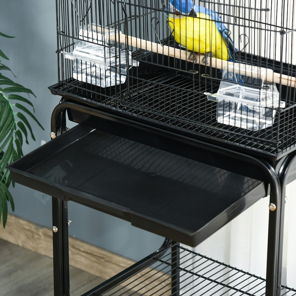 image 1 of PawHut Bird Cage for Budgie Finch Canary Parakeet W/ Stand Sliding Tray Black