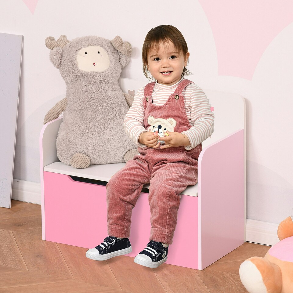 image 1 of HOMCOM Kids Wooden Toy Box Children Storage Chest Bench Organiser Bedroom Pink | 60 x 30 x 50cm