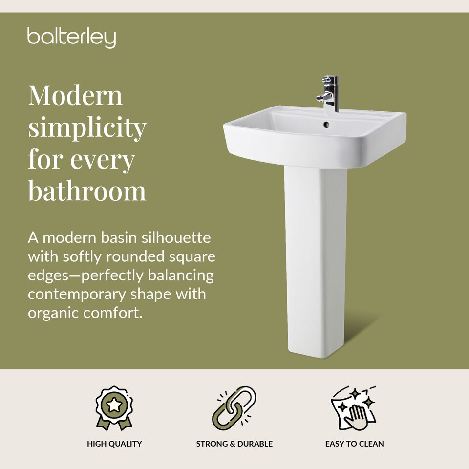 image 1 of Square 1 Tap Hole Basin Full Pedestal 520mm | White | White | 420 x 520 x 820mm