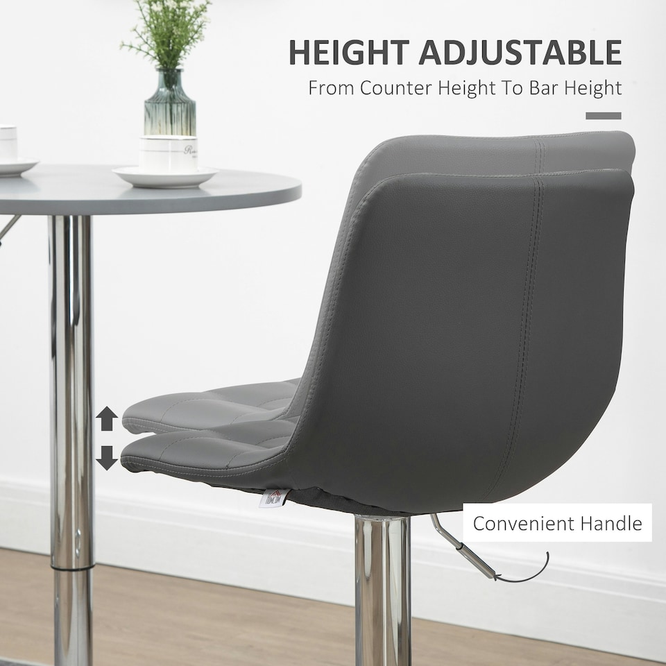 image 1 of HOMCOM Bar Stools Set of 2 Adjustable Counter Barstools W/ Footrest Grey