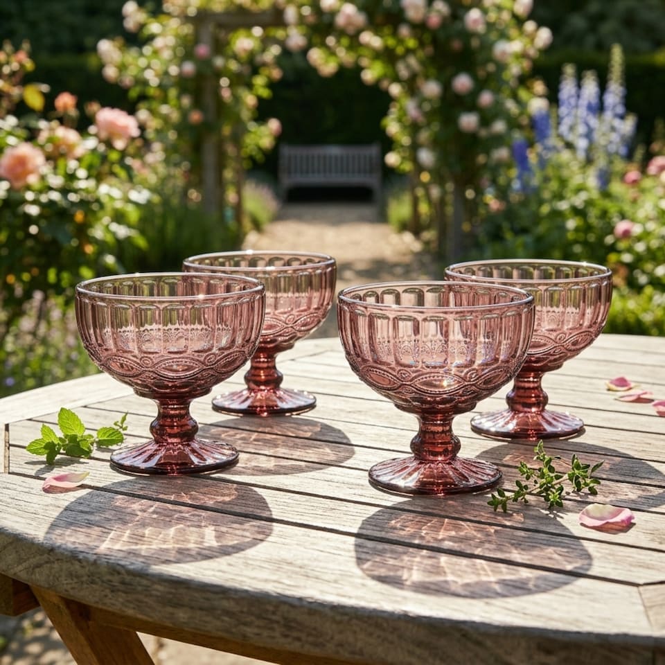 image 1 of Set of 4 Vintage Pink Glass Trifle Bowl Christmas Dessert Bowls Wedding Decorations Ideas H10 x Dia12cm | Pink | Pink | Medium | 4