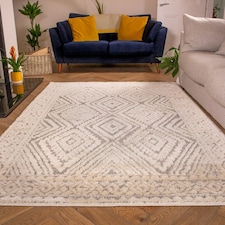 KUKOON Grey Cream Diamond Geometric Tufted Pile Area Rug 80cm x 150cm