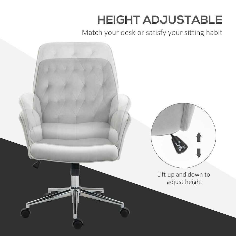 image 1 of Vinsetto Swivel Computer Chair with Arm and Tufted Backrest, Light Grey