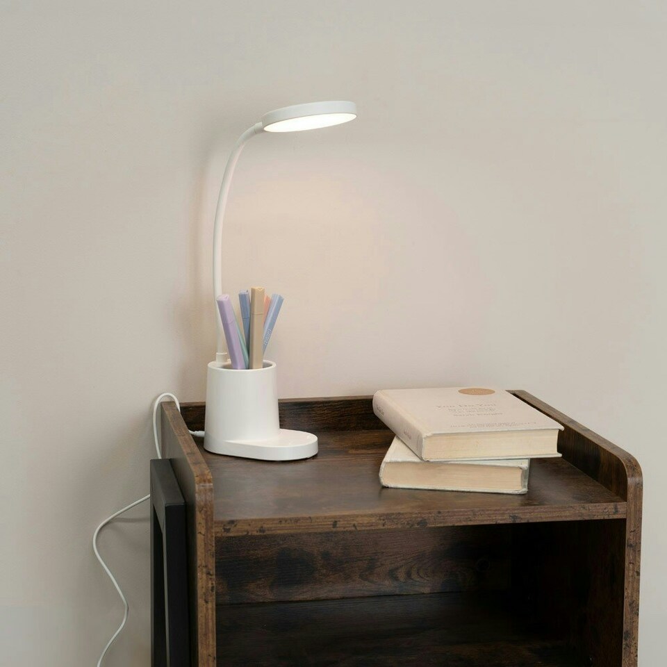 image 1 of ValueLights Marco Adjustable White Rechargeable Wireless Pen Pot Dimmable Flexi Desk Lamp