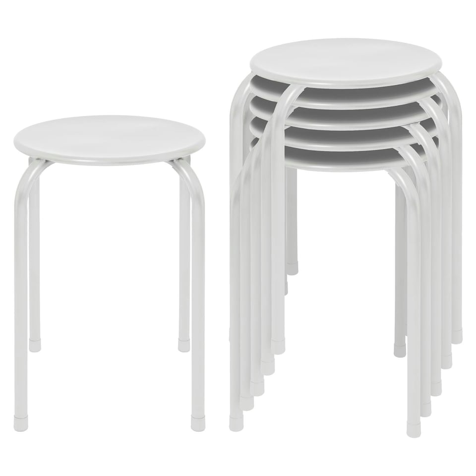 image 1 of Harbour Housewares Metal Stacking Stools - Matt White - Pack of 6 White