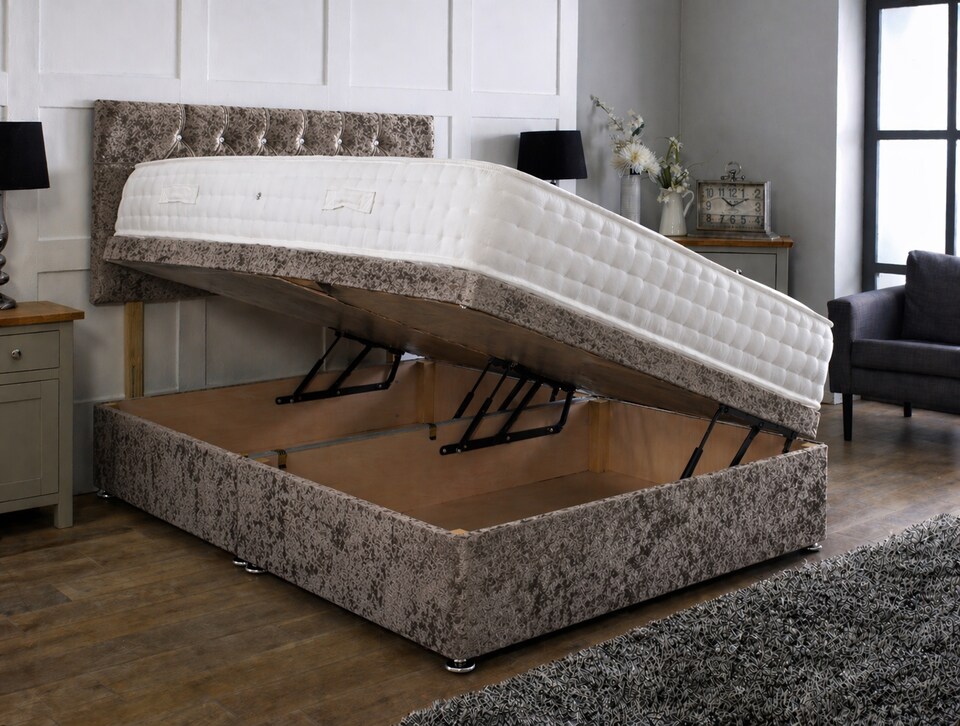 image 1 of Side Lift Crushed Velvet Truffle Ottoman Bed Set 4ft Small Double