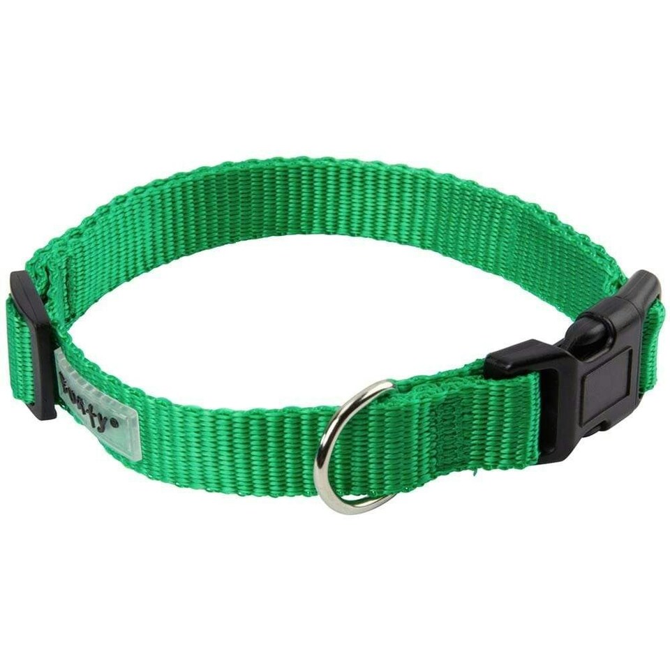 image 1 of Dog Puppy Collar with Buckle & Clip for Lead, Adjustable Soft Fabric Green | S