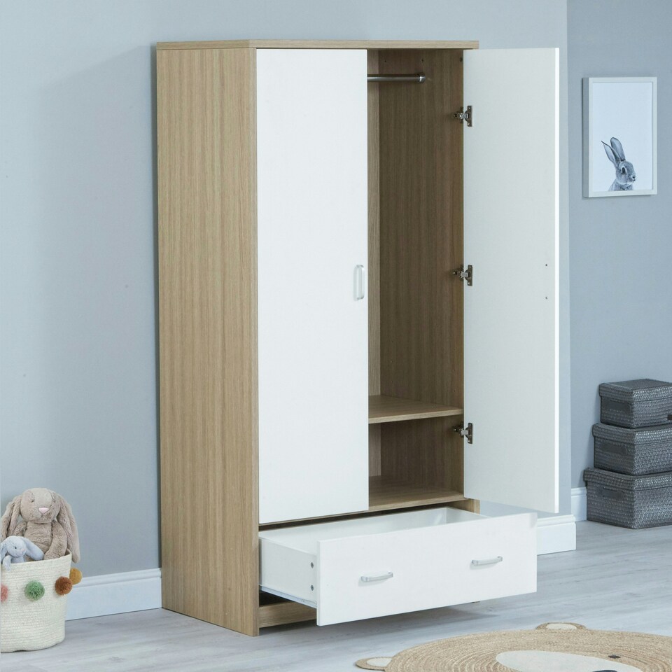 image 1 of Babymore Luno Veni Wardrobe - White Oak White | Natural