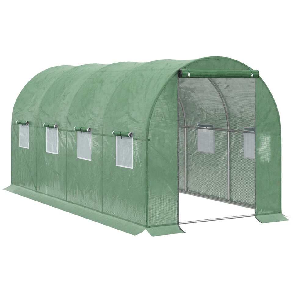 image 1 of Outsunny 4 x 2M Polytunnel Walk-in Garden Greenhouse with Zip Door and Windows