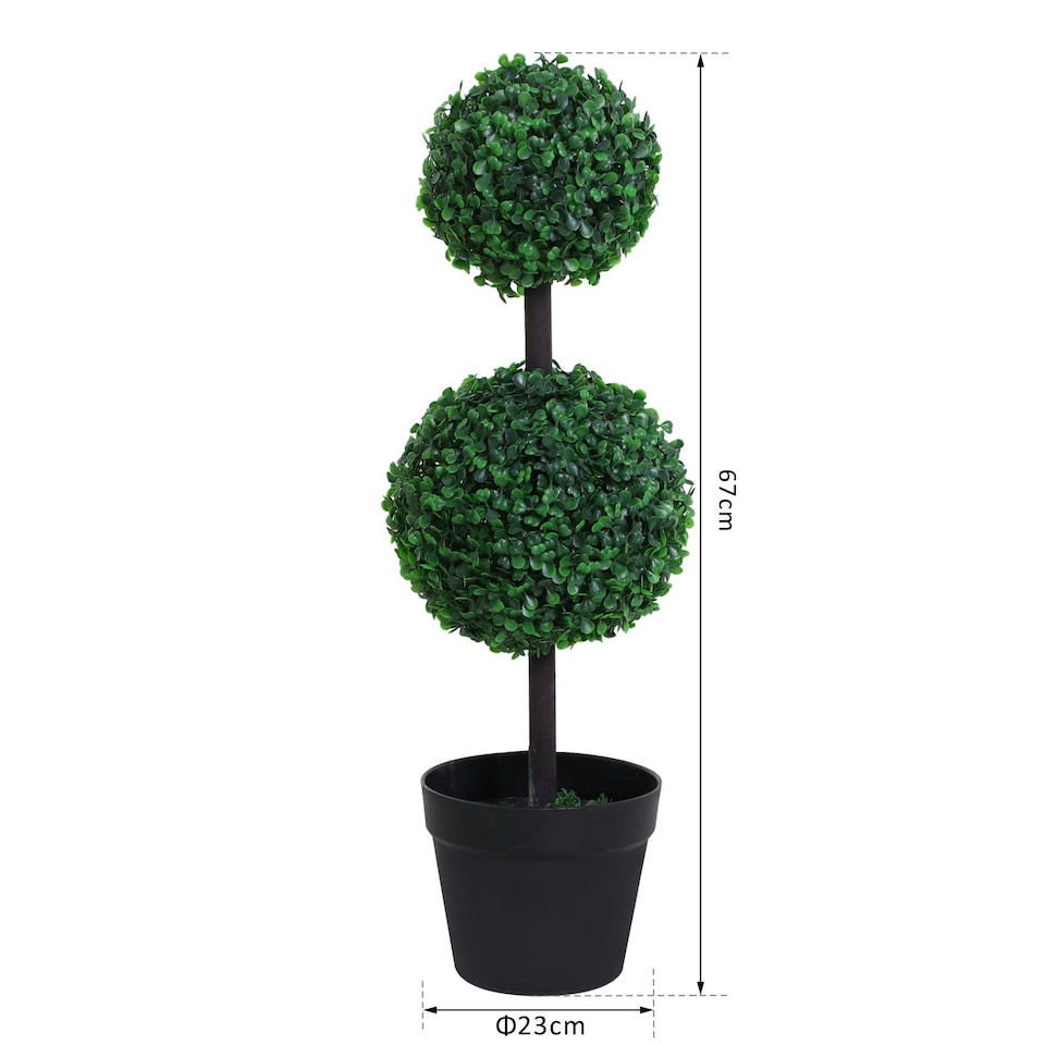 image 1 of Outsunny 2 PCS Artificial Double Ball Tree w/ Pot
