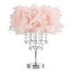 image 2 of Modern Chandelier Style Pink Feather Table Lamp with Waterfall Acrylic Droplets | Pink