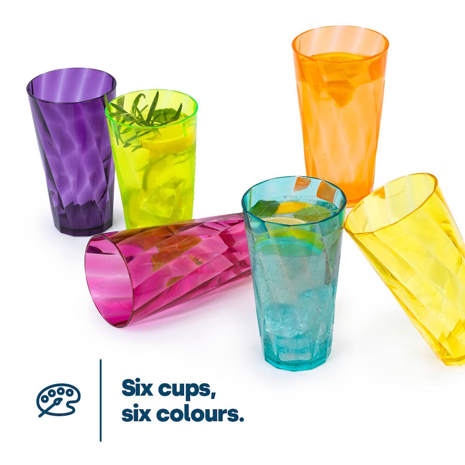 image 1 of Reusable Plastic Cups Set of 6 Unbreakable Tumblers 600ml