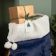 image 3 of 80 x 55cm Blue Soft Plush Christmas Sack with White Faux Fur Trim and Pom Poms