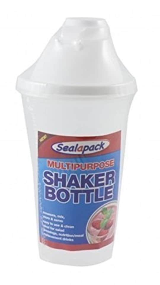 image 1 of Sealapack Multipurpose Clear Plastic Reusable Shaker Bottle 16oz Measure Mix