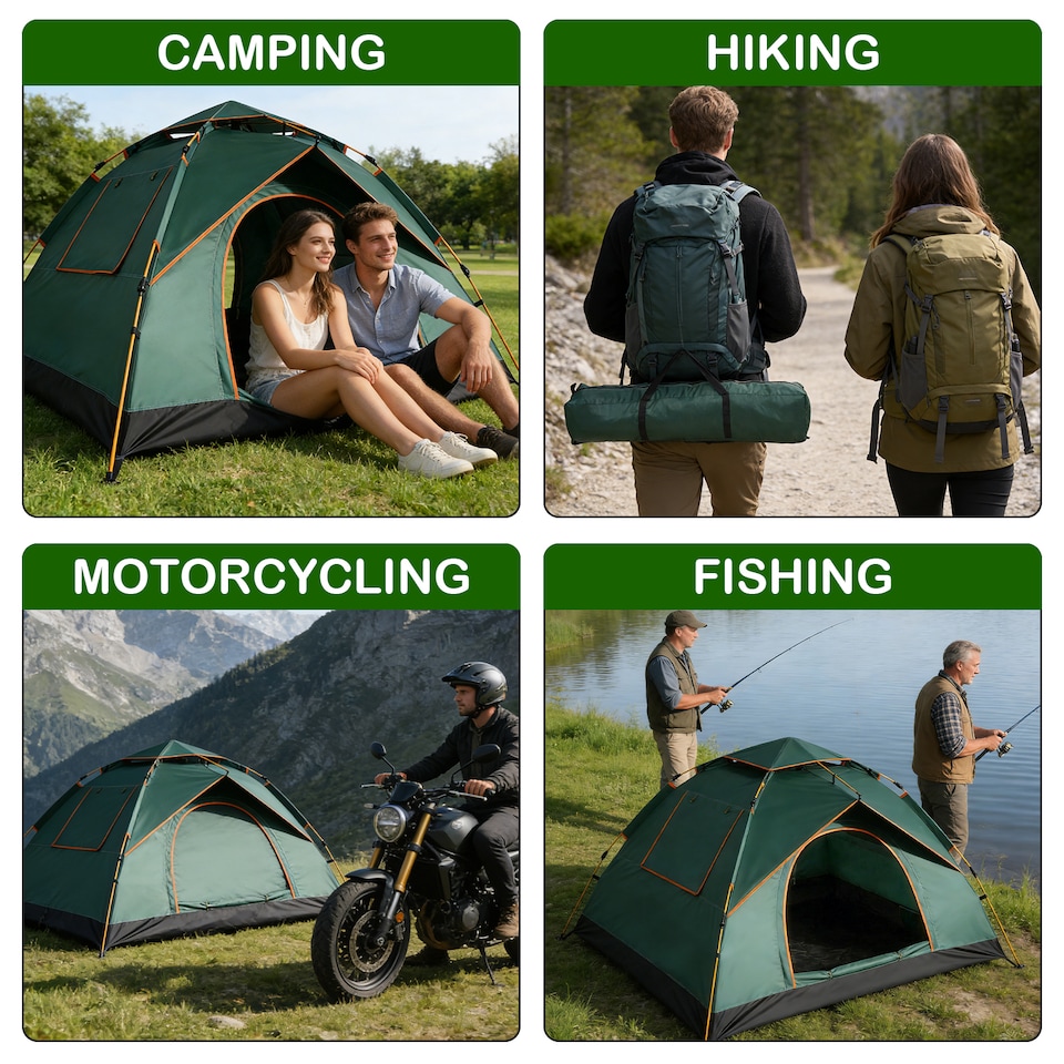 image 1 of Waterproof & Windproof Backpacking Green Tent for 1-2 People