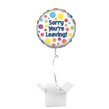 Sorry You're Leaving Round Foil Helium Qualatex Balloon - Inflated Balloon in a Box