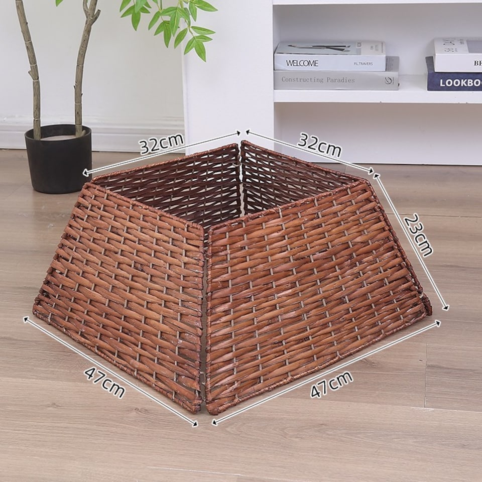 image 1 of 47cm Square Christmas Tree Skirt Stand Decorative Base Festive Xmas PVC Rope | Multi | Brown | 1