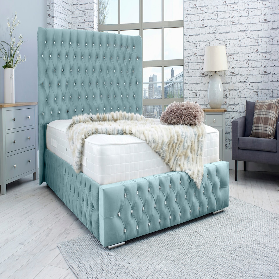 Bello Plush Double Bed Frame - Duck Egg