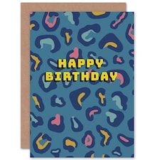 Happy Birthday Blue Leopard Pattern Greeting Card