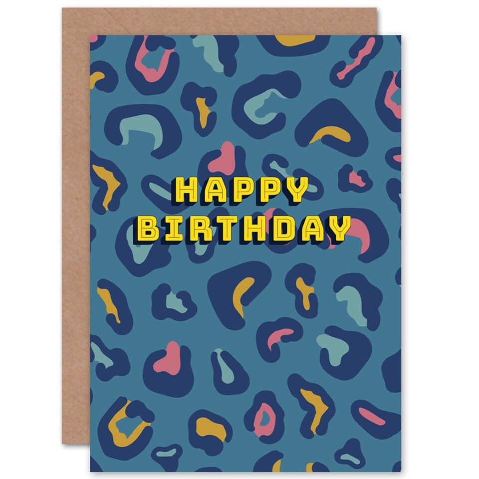 image 1 of Happy Birthday Blue Leopard Pattern Greeting Card