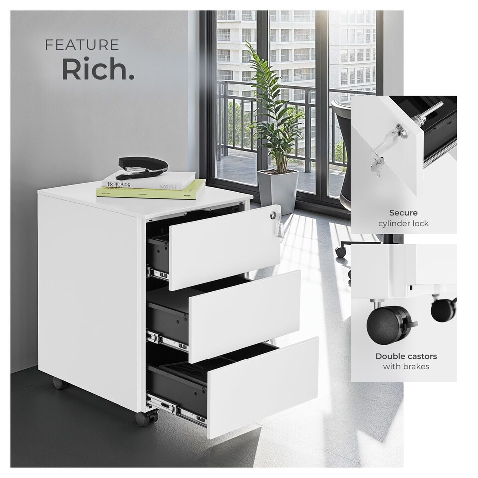 image 1 of Chest of Drawers Magna - 3 locking drawers, powder-coated steel, 39 x 45 x 55 cm | White | white | 45 x 39 x 55 cm | 1