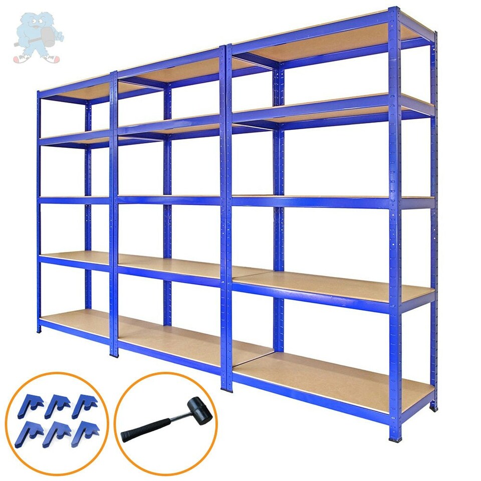 image 1 of 3 x Monster Racking T-Rax Metal Storage Shelves, Blue, 90cm W, 45cm D Blue