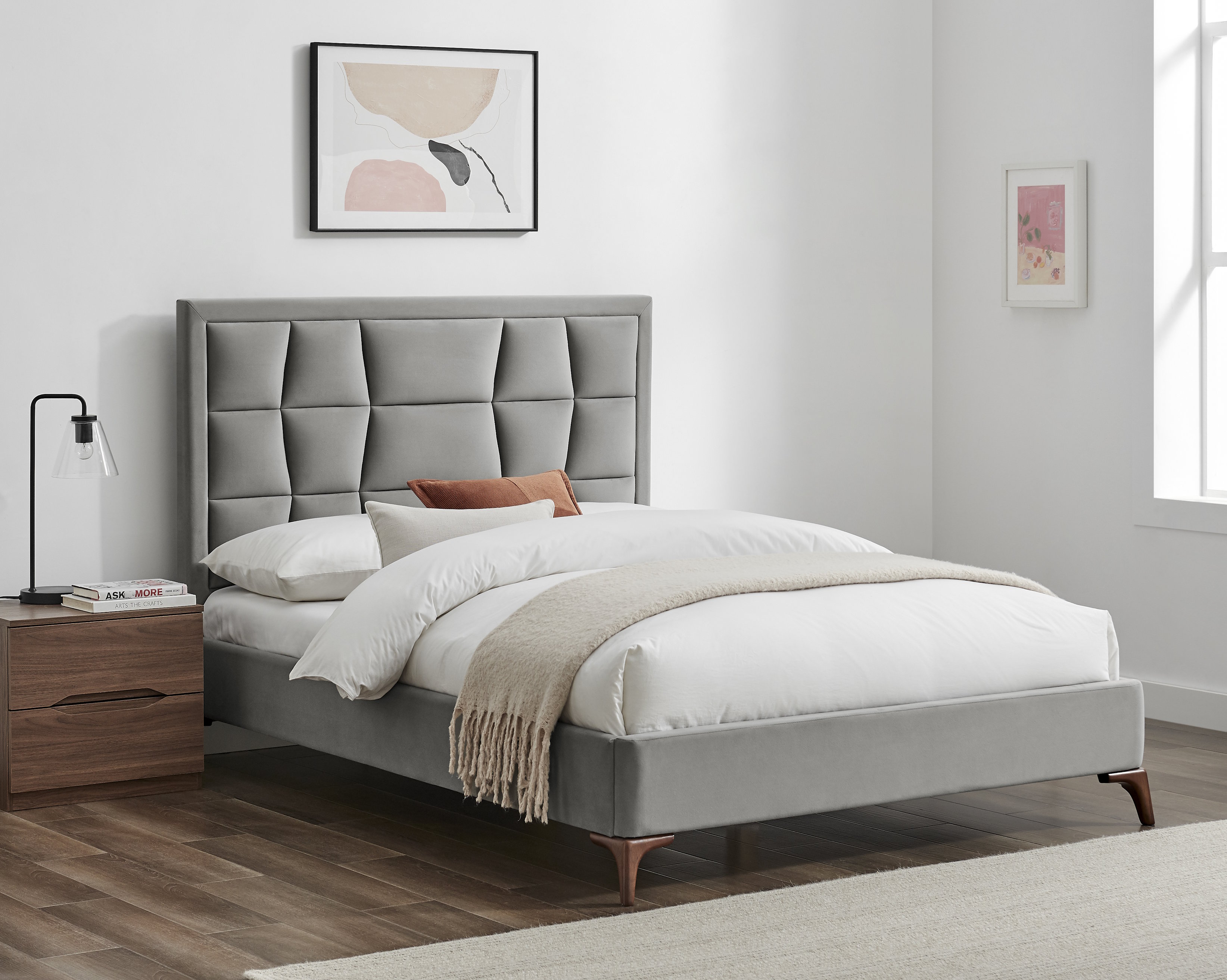 5ft King Size Grey, Silver Tall Headend Headboard Soft Velvet Fabric Upholstered Bed Frame | Silver | King - Tesco Groceries