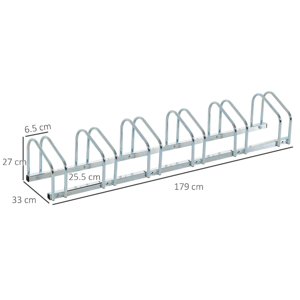 image 1 of HOMCOM Bike Parking Rack Bicycle Locking Storage Stand for 6 Cycling Silver | Silver | Silver