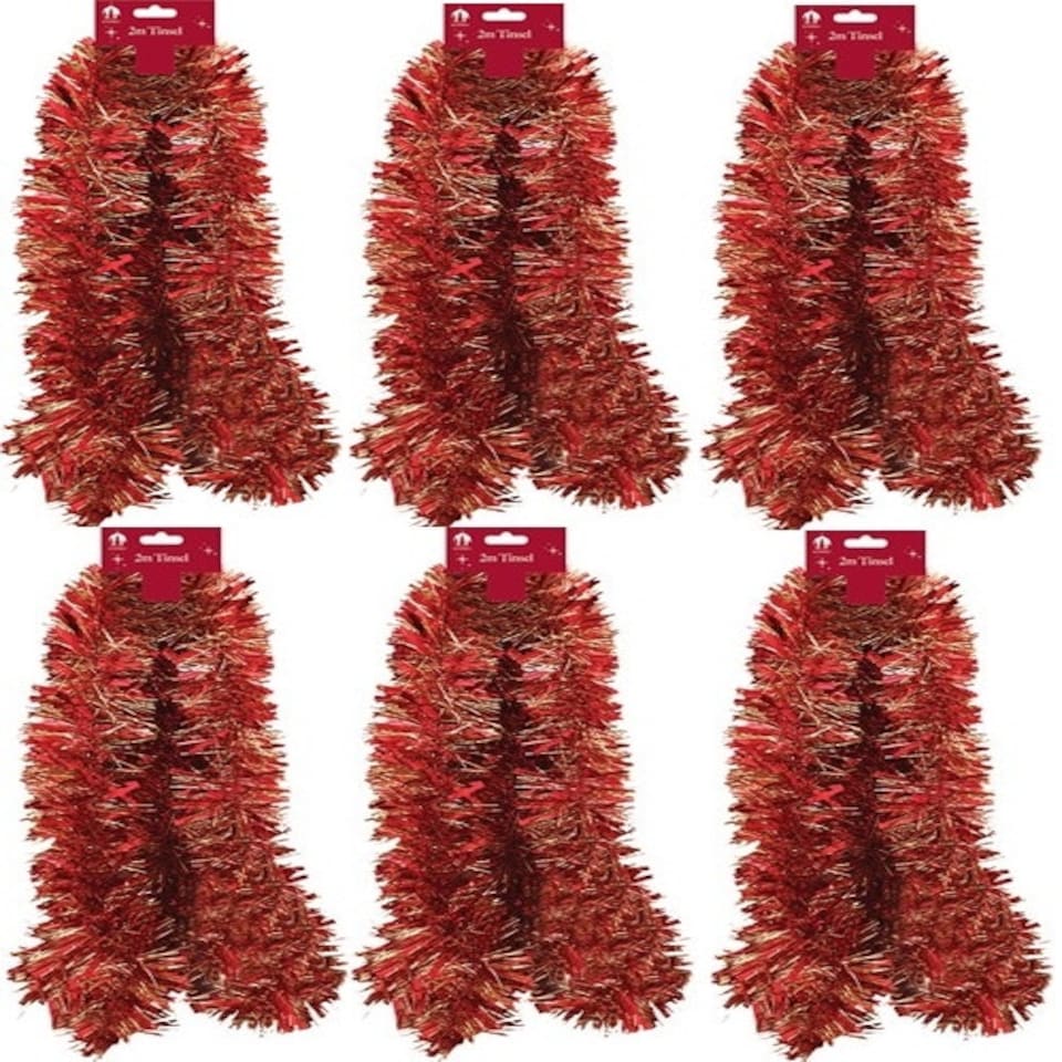 image 1 of 6 x 2 Metres Pack Red & Gold Chunky Christmas Tinsel