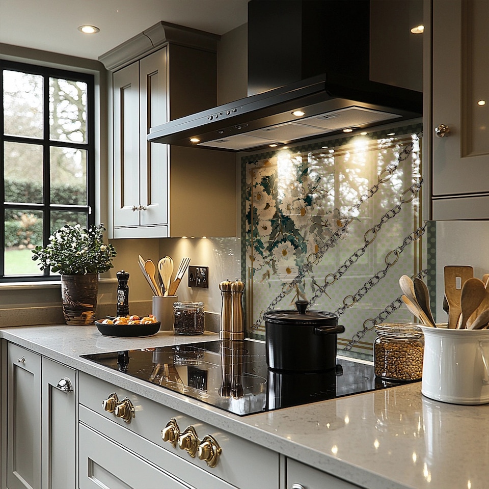 image 1 of Flowers & Chain Links Splash Back | White