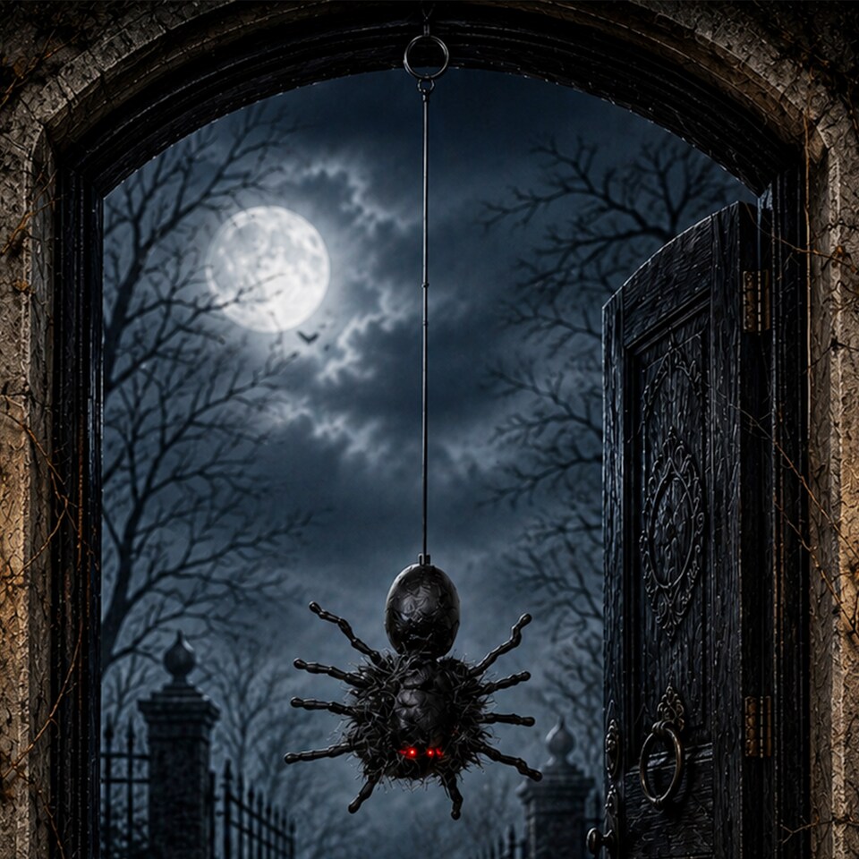 image 1 of 3 Pack of 2ft Battery Operated Dropping Dangling Halloween Spider Animatronic Decoration