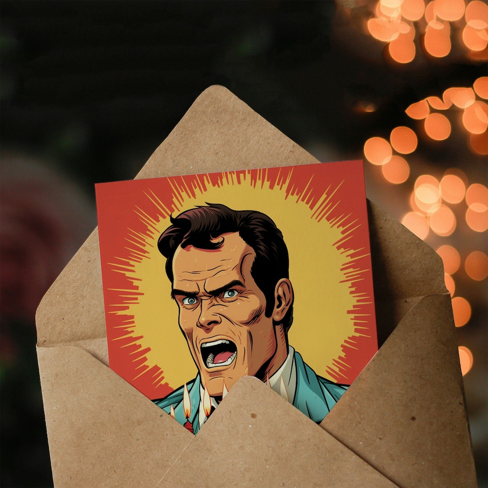 image 1 of Funny Angry Comic Man Cake Him Her Funny Birthday Card