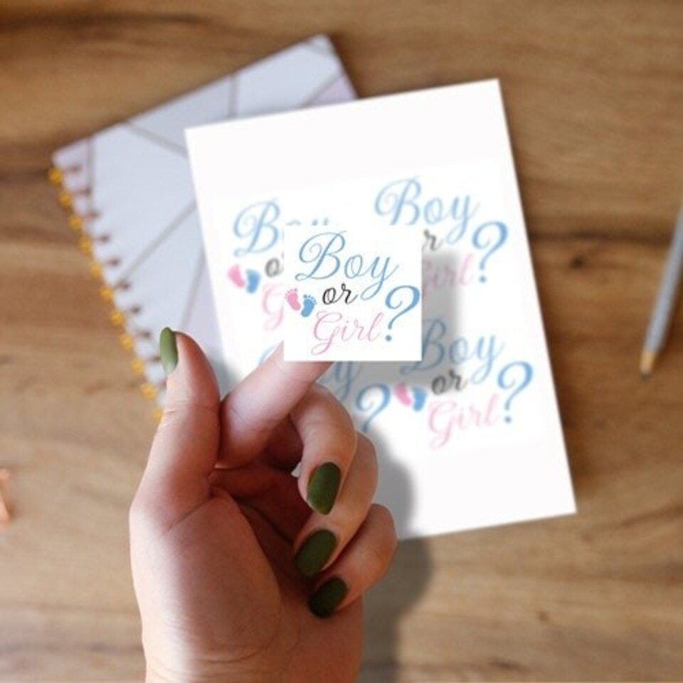 image 1 of Boy or Girl Gender Reveal Square Stickers 95mm - Sheet of 4