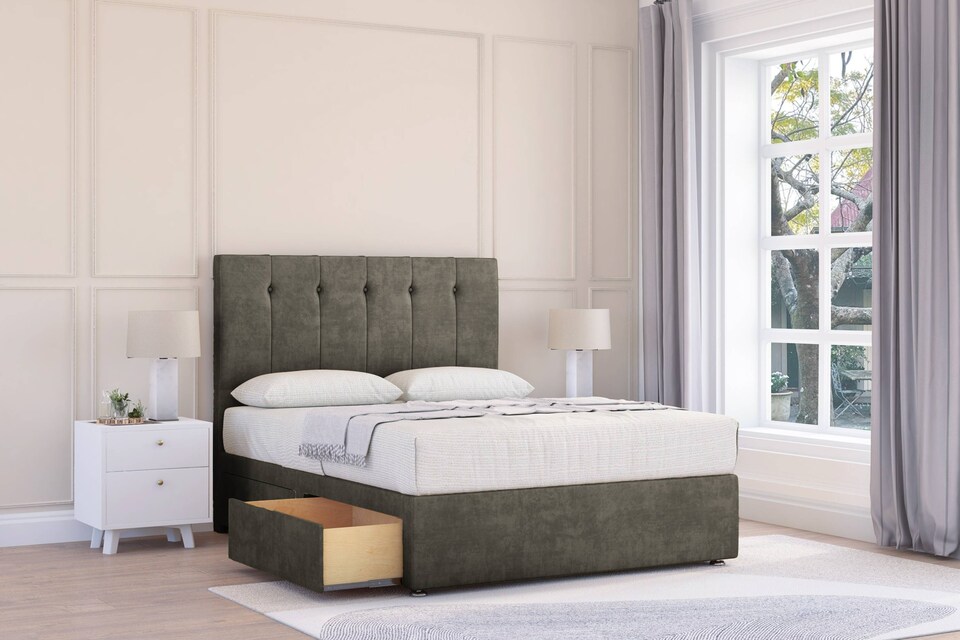 image 1 of Sloomy Highbury Pewter Dumfries Divan Bed Base 2 Drawers Same Side With 26 Inch Strutted Headboard | Grey | Pewter | King | 1