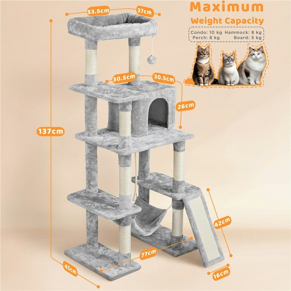 image 1 of Yaheetech Multilevel Plush Kitten Tree Condo Light Grey