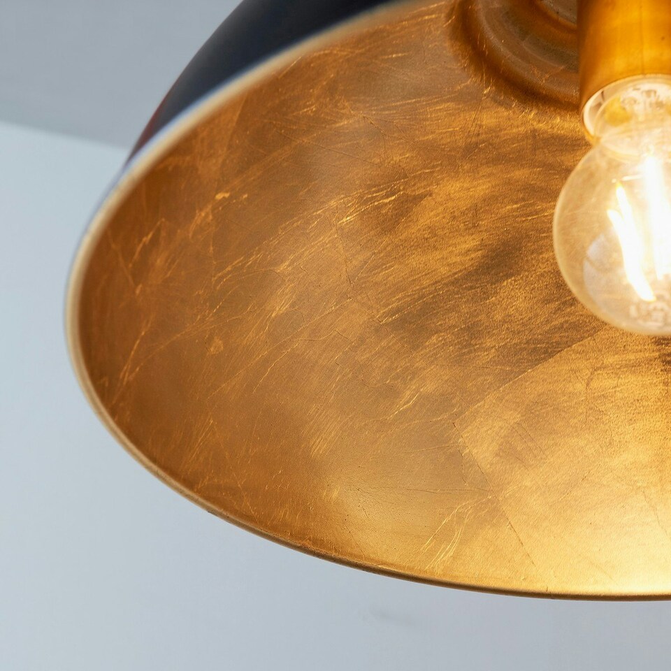 image 1 of Colman 1 Light Dome Ceiling Pendant Matt Black, Gold Leaf, E27
