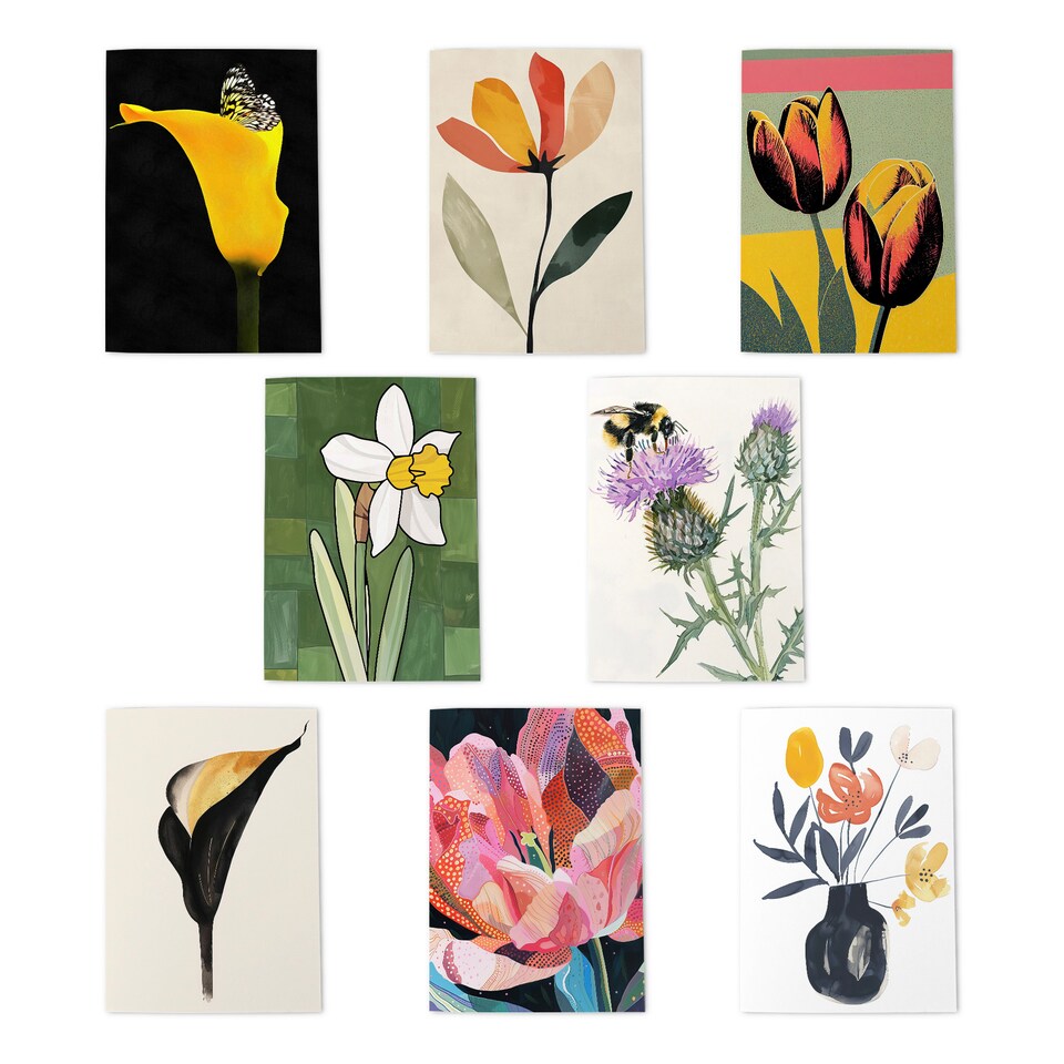 Floral Greeting Art Cards Vintage Botanical Illustration Flower Set ...