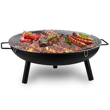 Outdoor Fire Pit WITH BBQ Grill, Fire Pits for Garden, BBQ Fire Brazier for Camping Picnic, Steel Fire Bowl Patio Heater Charcoal Log Wood Burner, 58cm