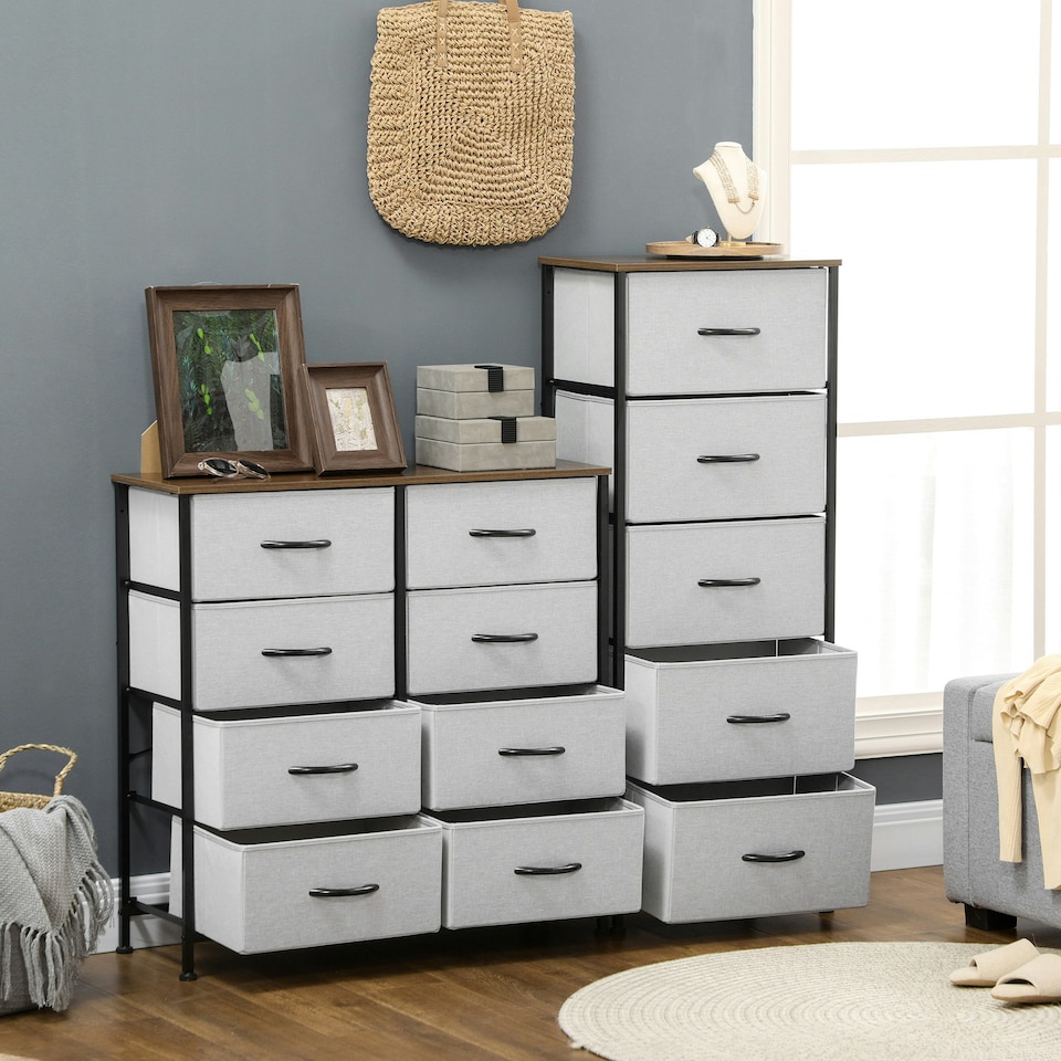image 1 of HOMCOM 8 Drawer Fabric Chest of Drawers w/ Wooden Top for Hallway Grey
