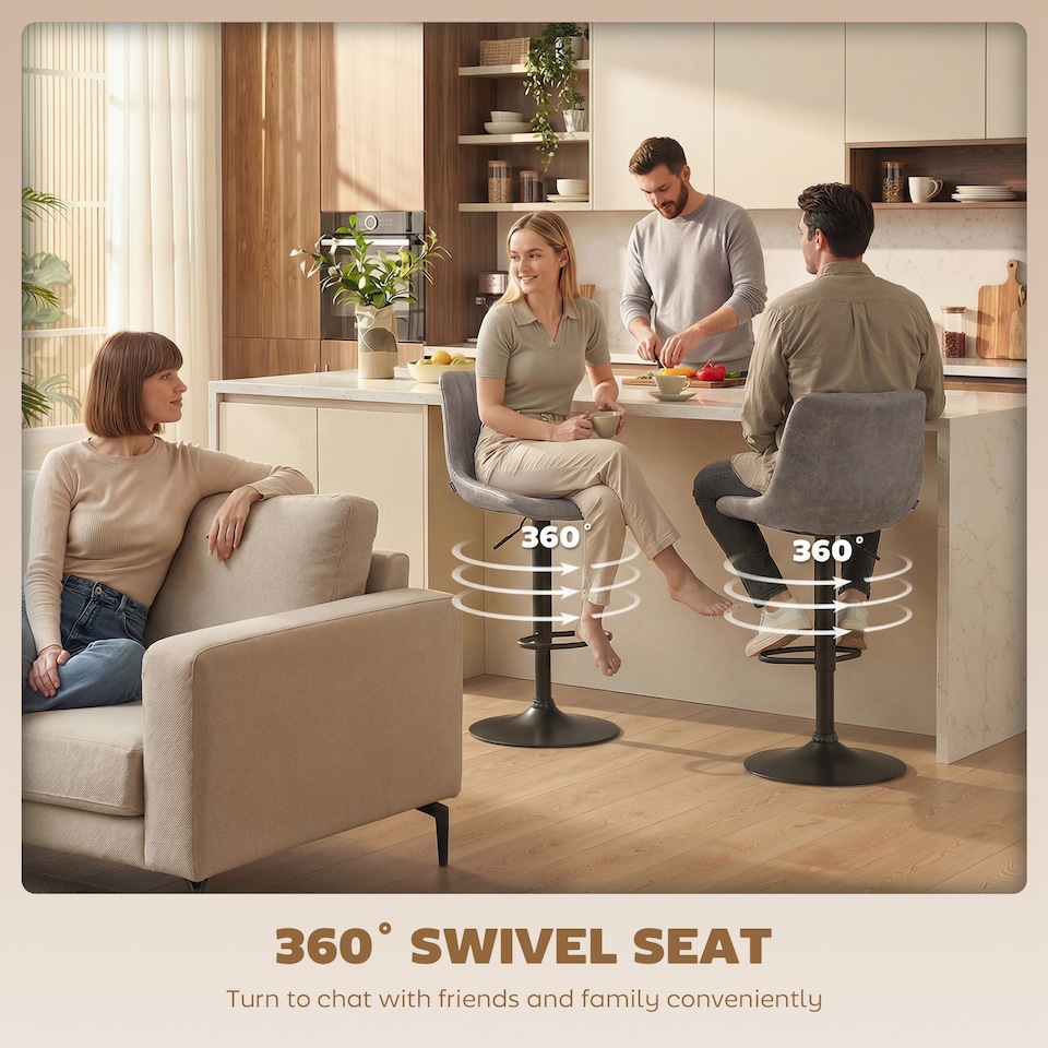 image 1 of HOMCOM Bar Stools Set of 2 Adjustable Swivel Bar Chairs with Backrest Grey