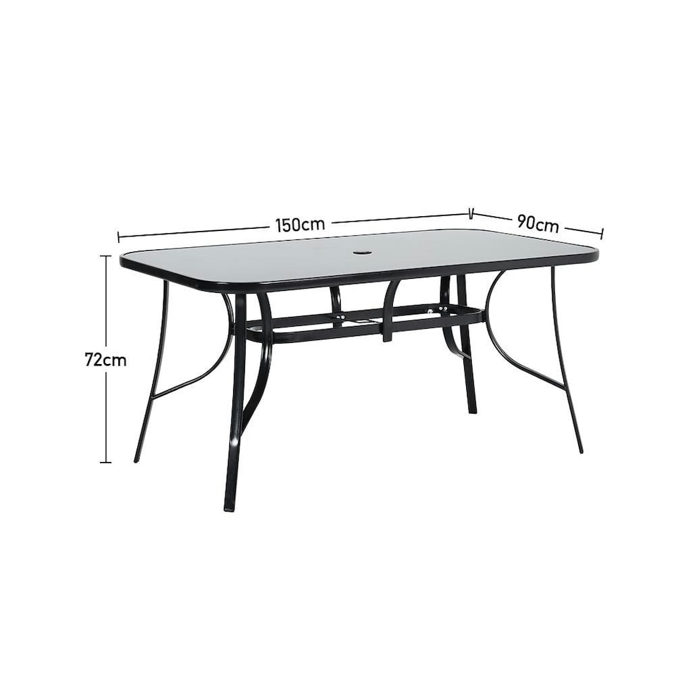 image 1 of Living and Home Metallic and Tempered Glass Garden Table with Parasol Hole Outdoor