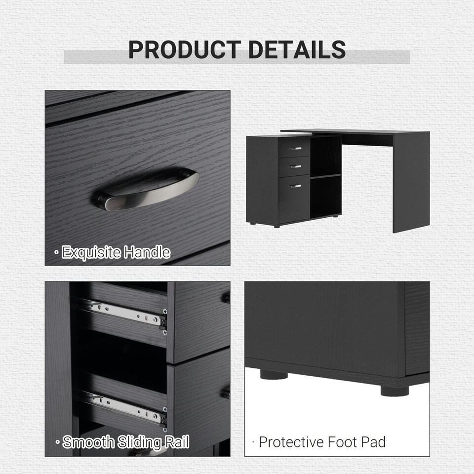 image 1 of HOMCOM Computer Desk Table Workstation L Shape File Cabinet Black Home Office