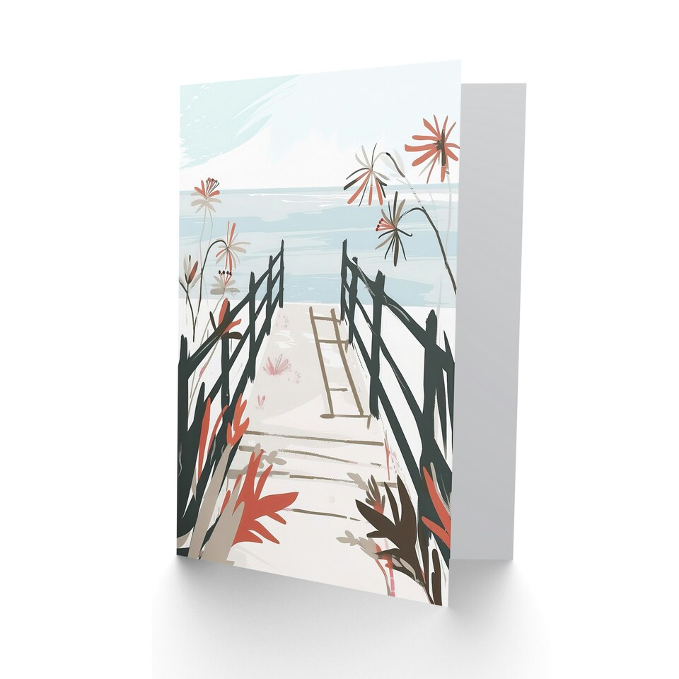 image 1 of Beach Trail Soft Pastel Red Boho Floral Him Her Birthday Card
