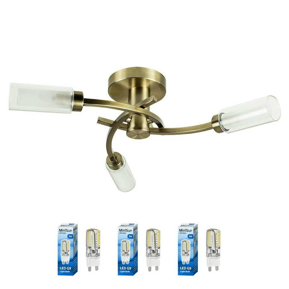 image 1 of ValueLights Claudia Antique Brass Gold Semi-Flush Light and G9 Capsule LED 2.6W Warm White 3000K Bulb