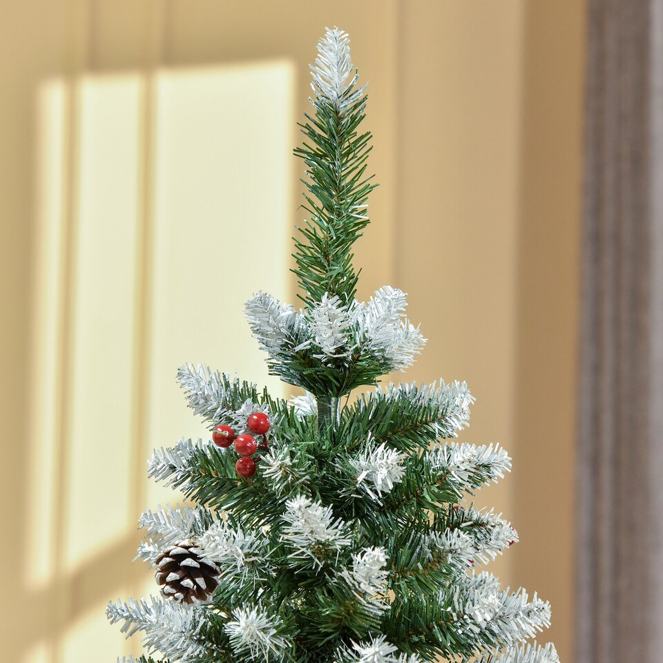image 1 of HOMCOM 5FT Artificial Christmas Tree mas Pencil Tree with Red Berries and Pinecones Holiday Home Indoor Decoration with Foldable Feet, Green